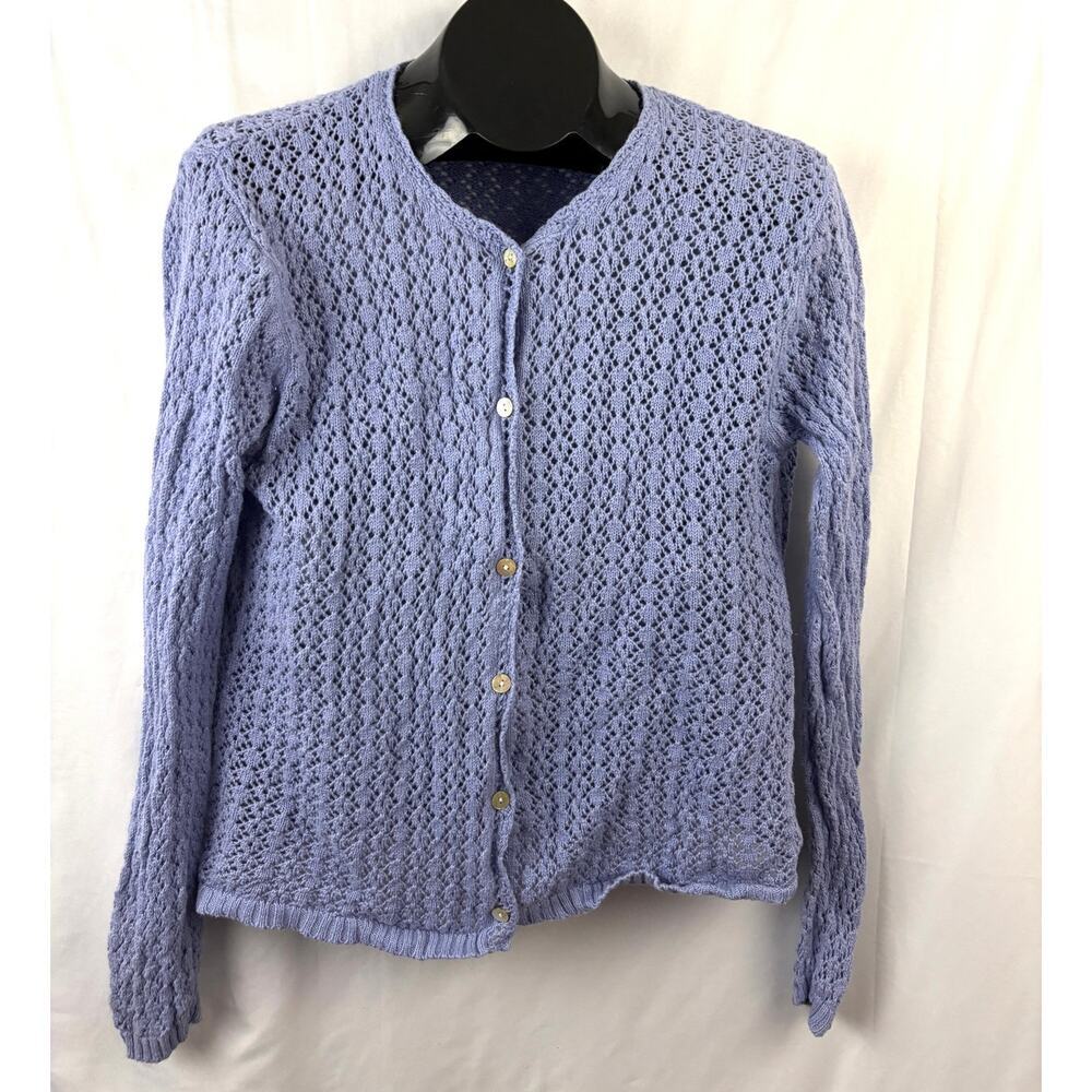 Vintage 1990s Light Purple Lavender‎ Knit Crochet Cardigan Women’s Medium
